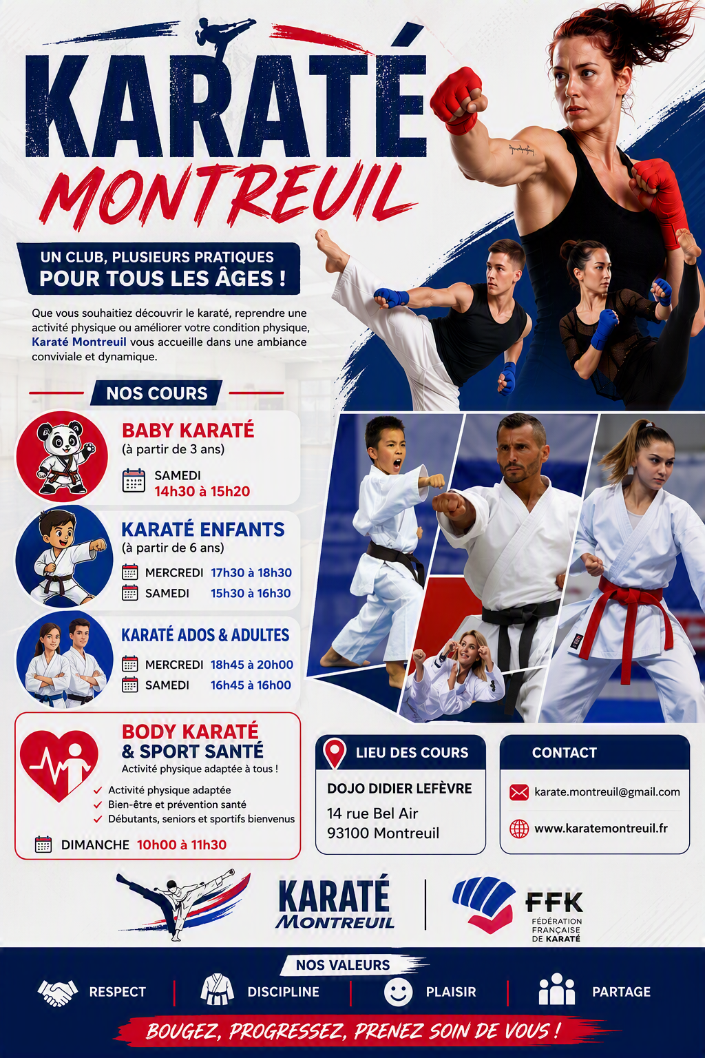 Le karaté développe la concentration, le calme et la discipline.— Souplesse, équilibre, coordination, force et endurance. Le karaté peut être pratiqué par les enfants, les adolescents, les adultes et les seniors, car il s’adapte au rythme et aux capacités de chacun.